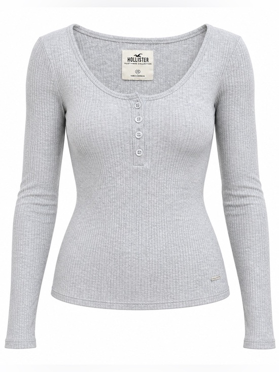 Hollister Tops - Y2K styled Hollister Gray Ribbed Henley Long Sleeve - XS